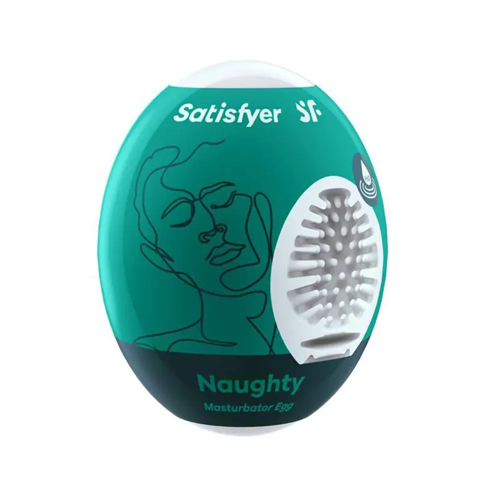 Oeuf masturbateur flexible Satisfyer Naughty, texture stimulante, design ergonomique et discret pour plaisir intime.