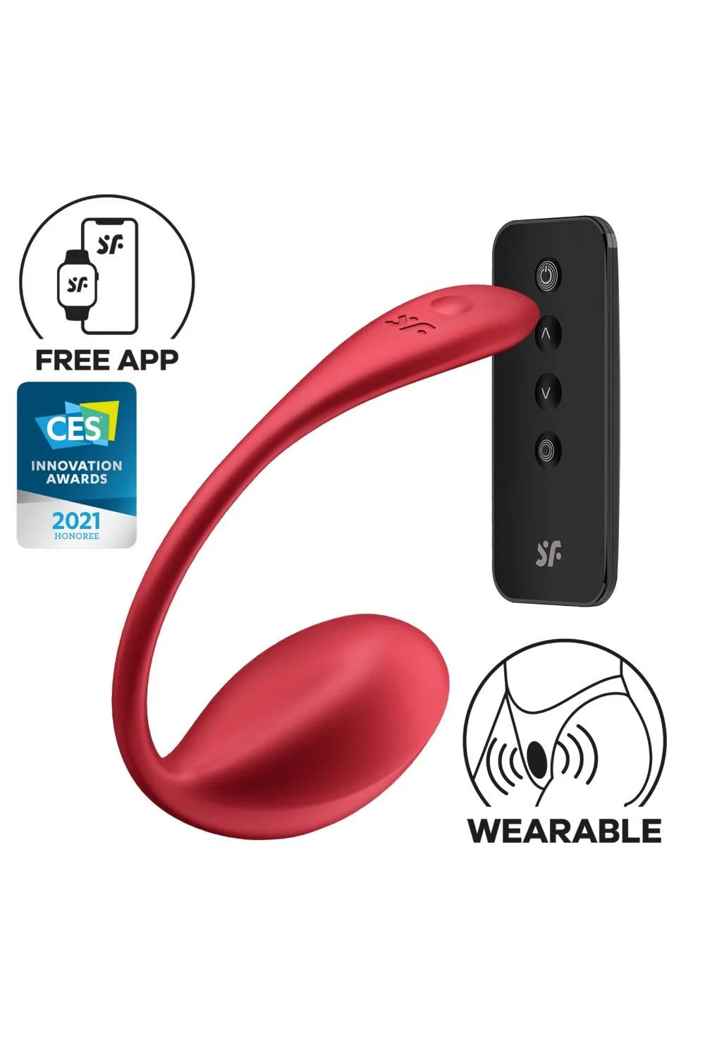 Vibromasseur rouge connecté avec télécommande, idéal pour des moments intimes inoubliables.