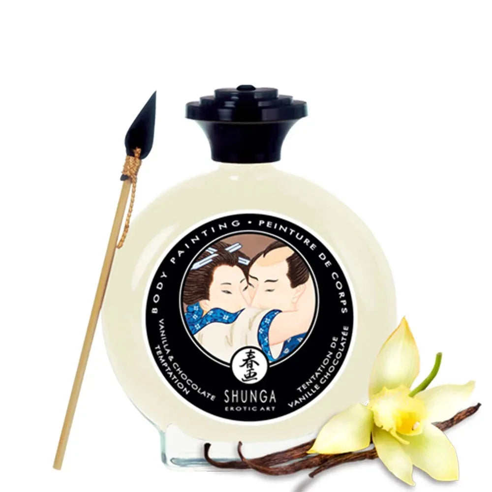 Peinture corporelle Shunga arôme vanille chocolat pour massages sensuels.