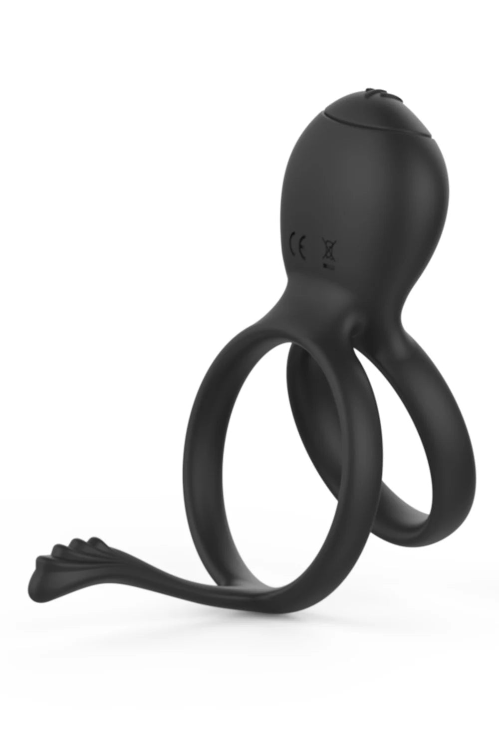 Cockring Double Anneau Silicone Noir Et Cuir Jaune - Accessoire Intime - Neuf Sans Phtalate