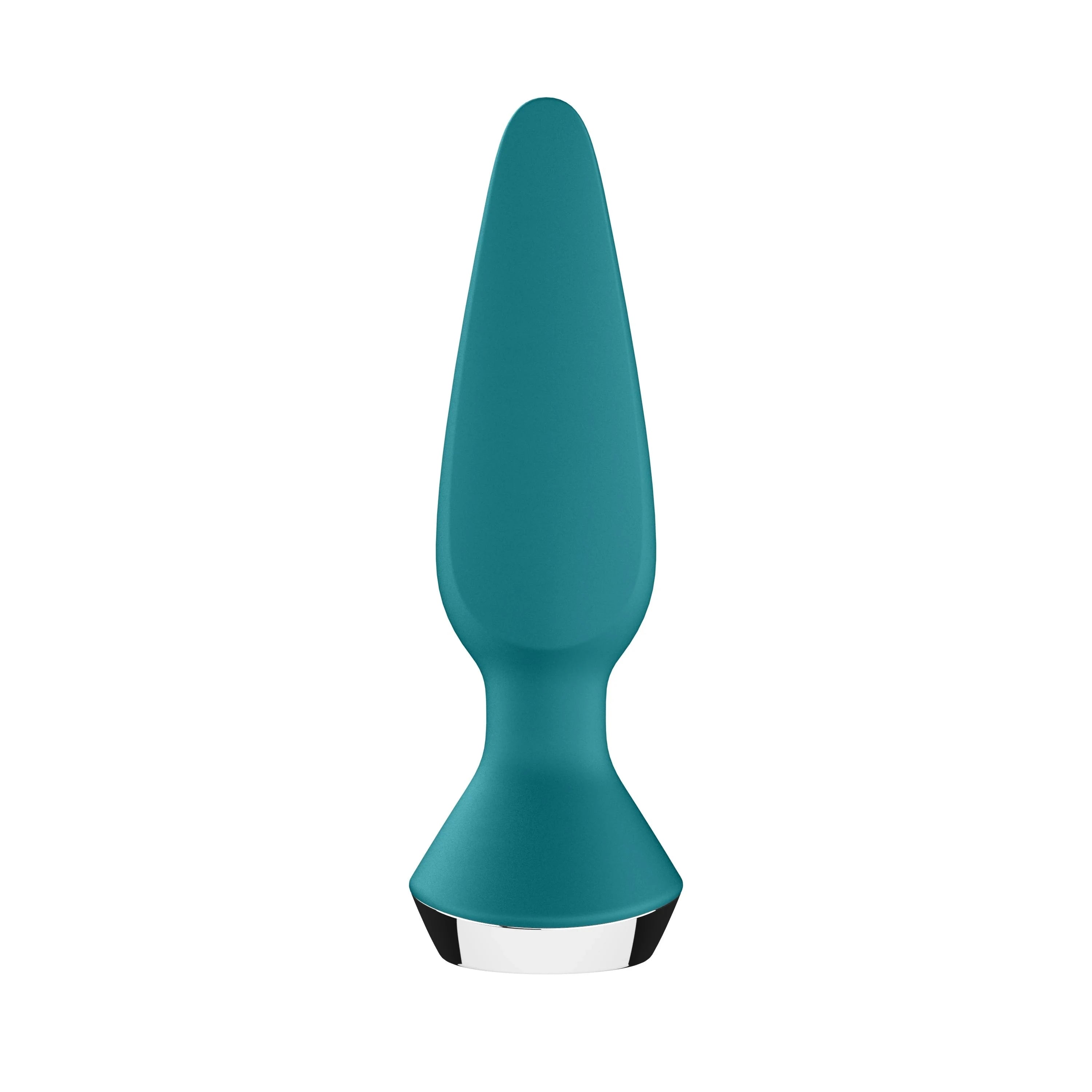Plug anal vibrant USB en silicone bleu pétrole, stimulation intime connectée.