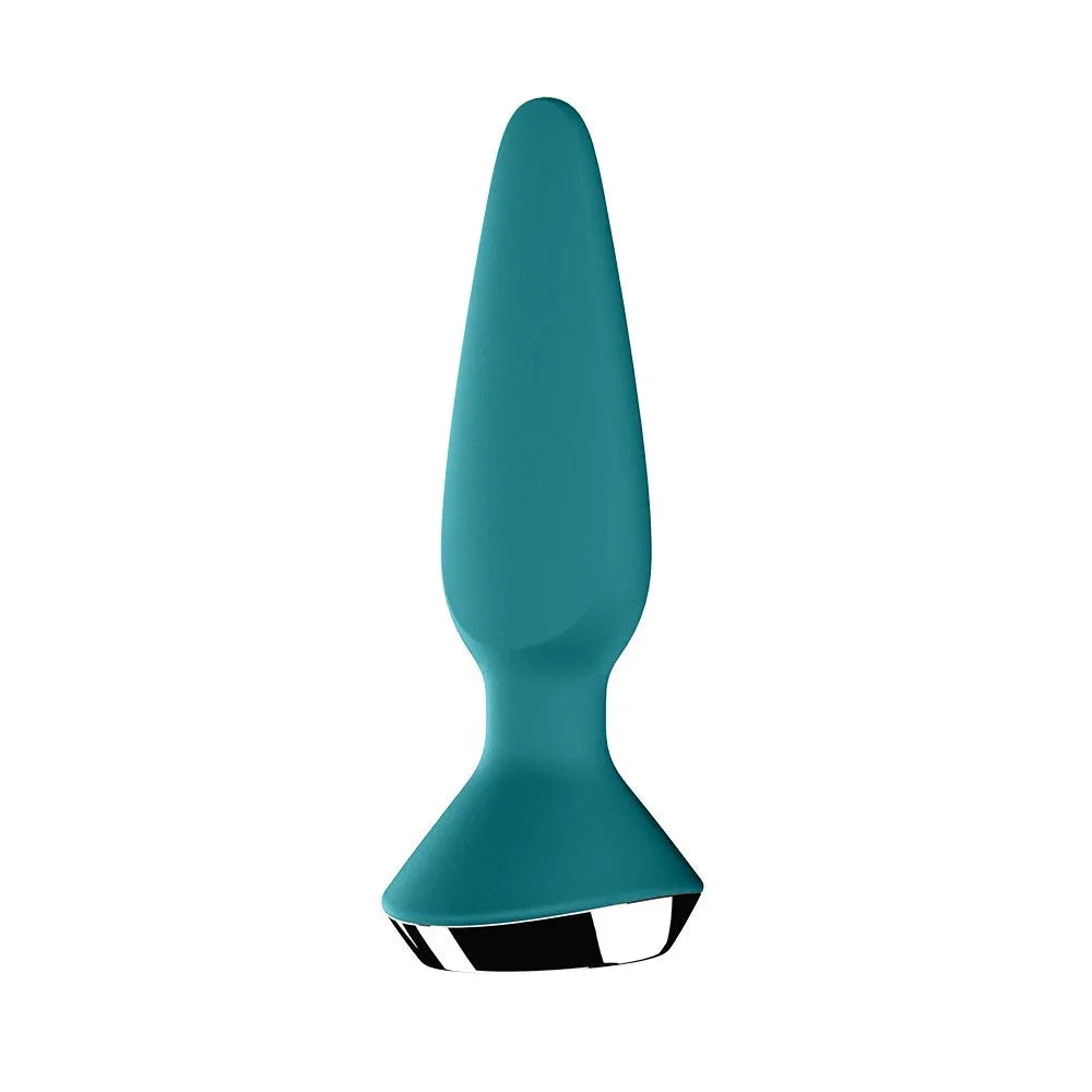 Plug anal vibrant en silicone bleu pétrole, connecté par USB pour une stimulation intense et personnalisée.
