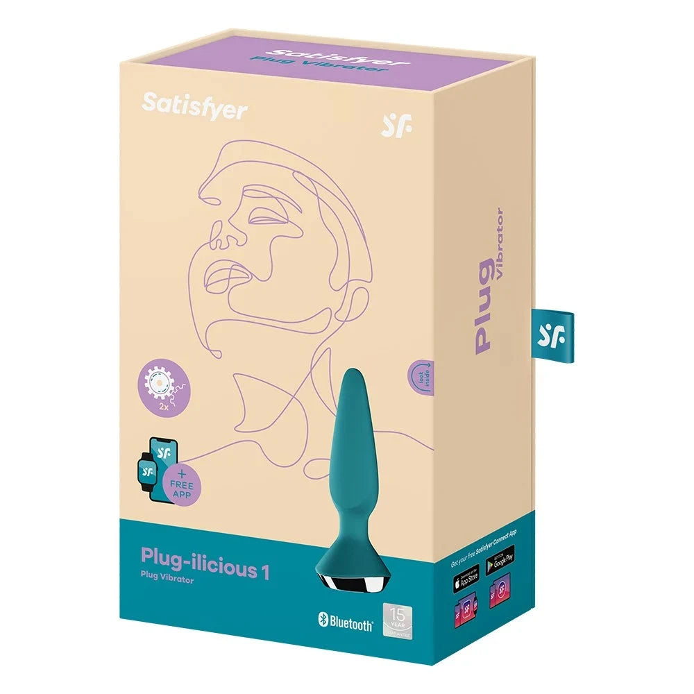 Plug anal vibrant connecté USB bleu, silicone doux, compatible application Satisfyer, idéal pour jeux intimes innovants.