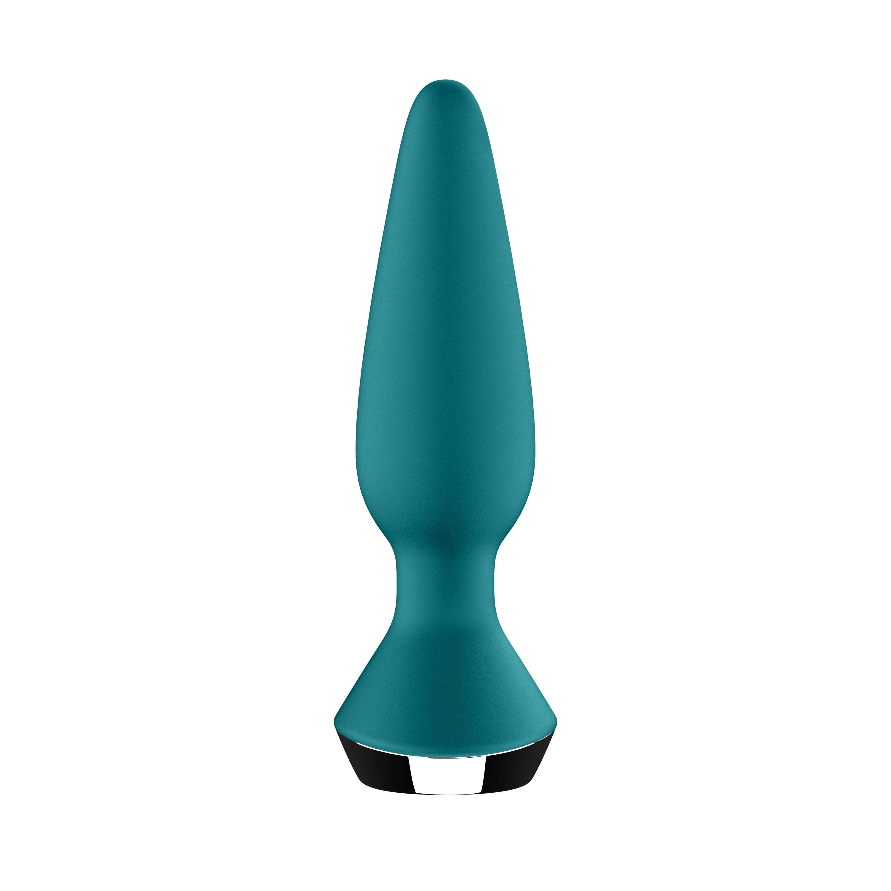 Plug anal vibrant connecté USB en silicone bleu pétrole, idéal pour des sensations intenses et personnalisées.