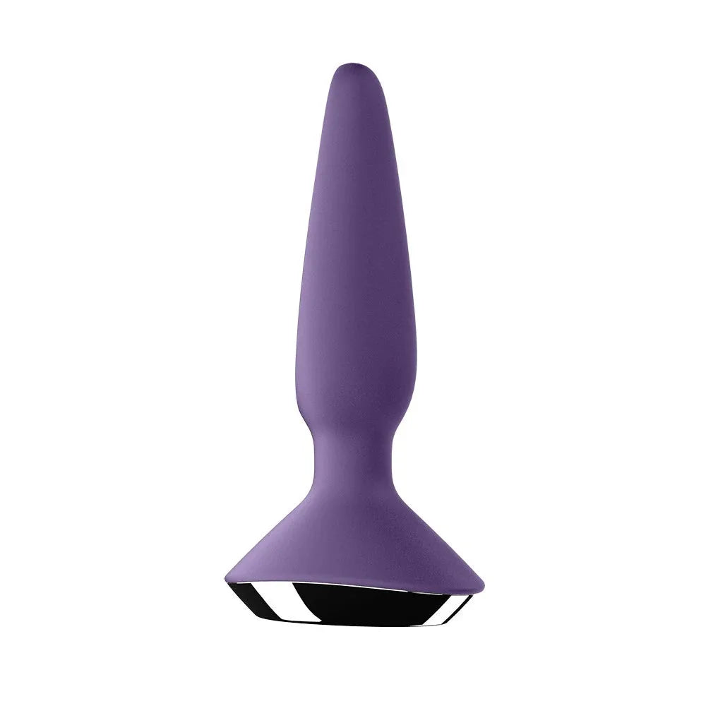 Plug anal vibrant violet, connecté USB, en silicone.