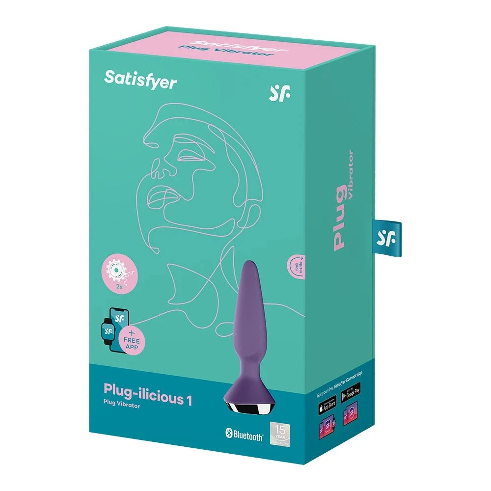 Plug anal vibrant violet compatible Bluetooth, Satisfyer Plug-ilicious 1. Dispositif intime USB avec application mobile.