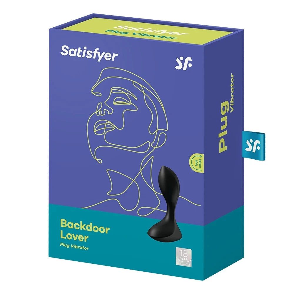 Plug anal vibrant noir USB, Backdoor Lover par Satisfyer, pour stimulation intense et plaisir intime sécurisé.