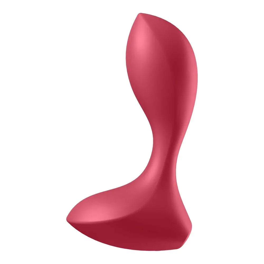 Plug anal vibrant rouge ergonomique, rechargeable par USB, idéal pour une stimulation intime intense et confortable.