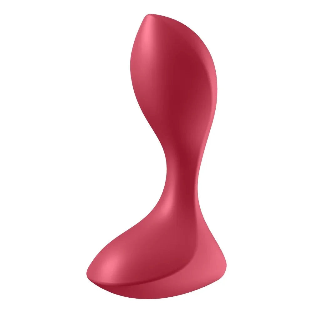 Plug anal vibrant rouge avec recharge USB, ergonomique pour stimulation intense.