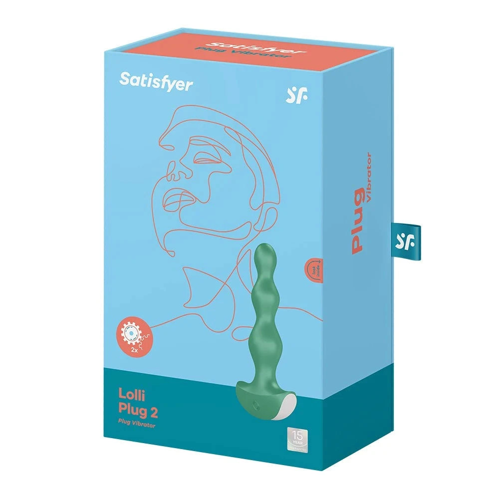 Plug anal vibrant vert, Satisfyer Lolli Plug 2, design ergonomique, plaisir intense, silicone doux, 100% waterproof.