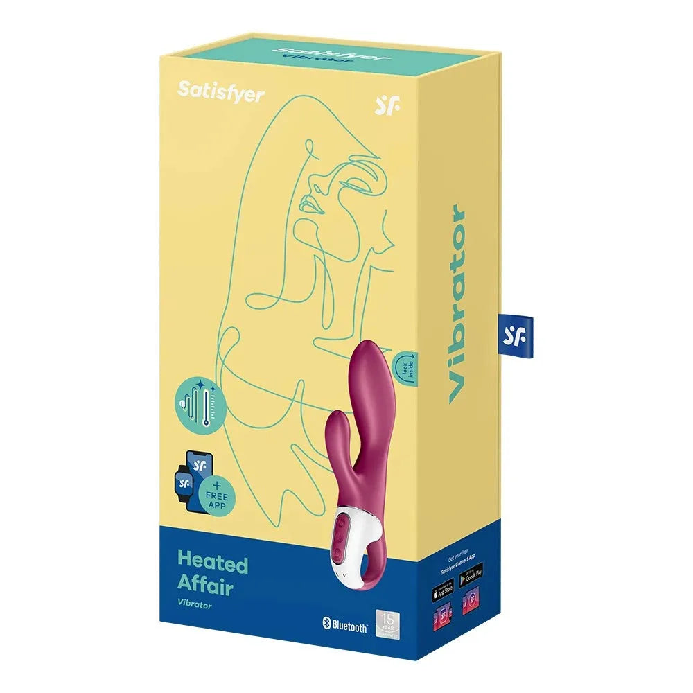 Vibromasseur rabbit chauffant connecté Satisfyer, silicone rouge, contrôle via app, idéal pour sensations intimes personnalisées.