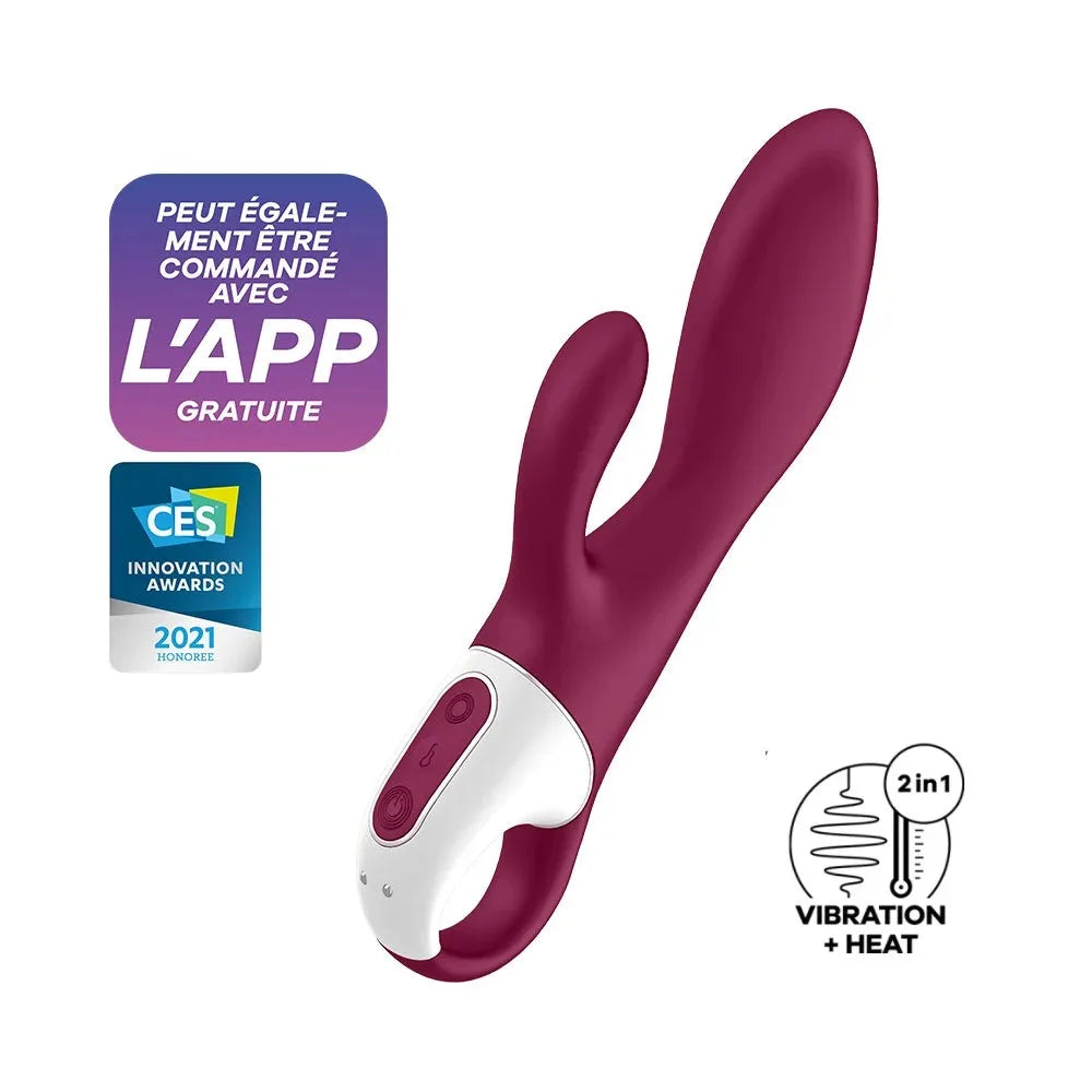 Vibromasseur rabbit connecté rouge, USB, chauffant et vibrant, compatible appli. Innovation intime primée CES 2021.