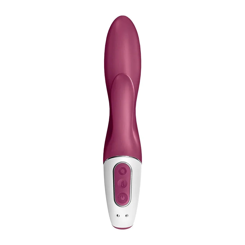 Vibromasseur rabbit chauffant rouge, USB rechargeable, en silicone doux pour plaisirs intimes innovants.