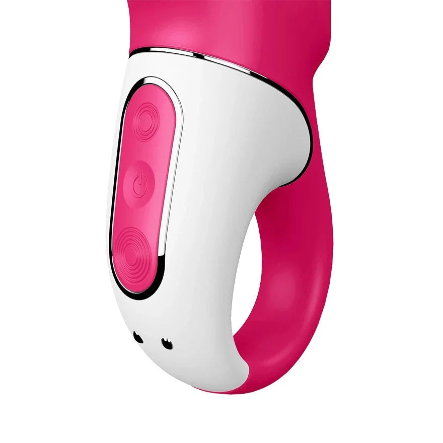 Vibromasseur en silicone rose waterproof ergonomique avec poignée intuitive.