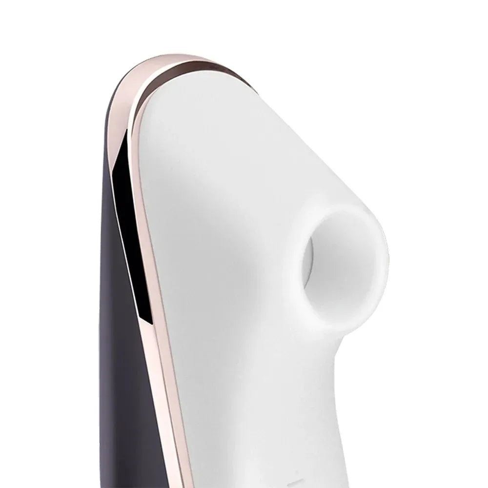 Stimulateur intime compact blanc et or rose, design élégant modèle Satisfyer.