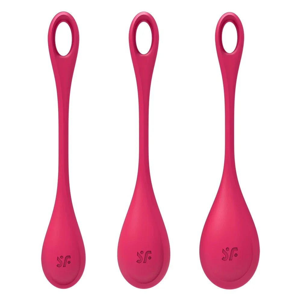 Set de 3 boules de geisha rouges en silicone pour tonifier le plancher pelvien.