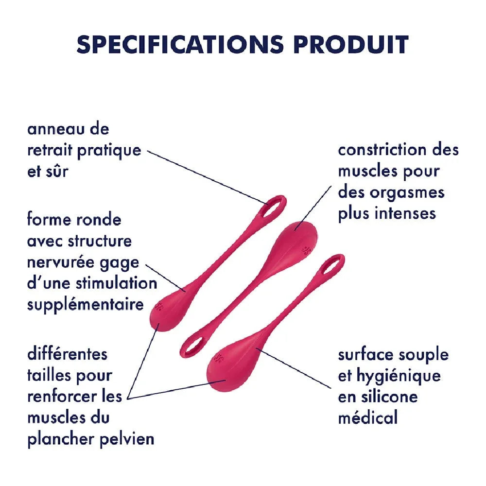 Set de 3 boules de Geisha rouges en silicone médical, pour muscler le plancher pelvien et intensifier le plaisir féminin.