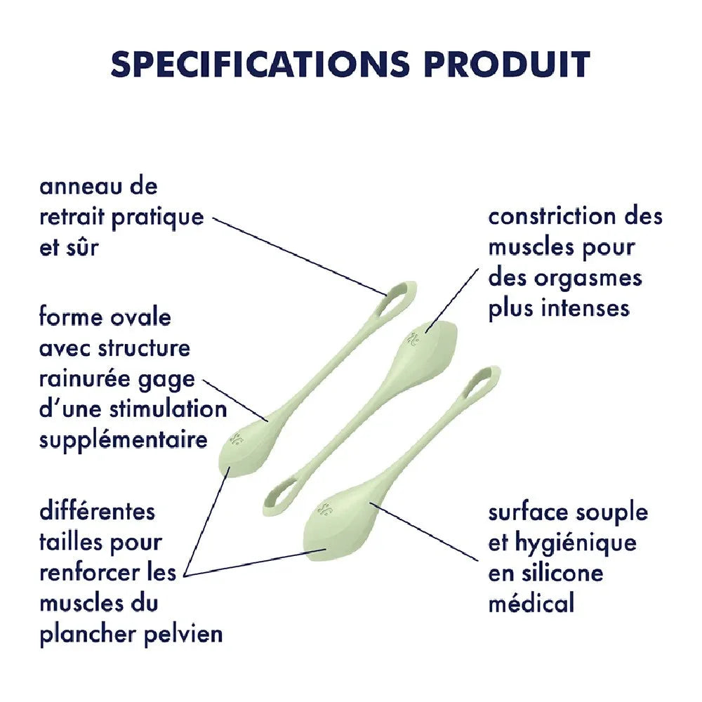 Set de boules de geisha vert pastel en silicone hygiénique, pour renforcer le plancher pelvien et intensifier le plaisir.