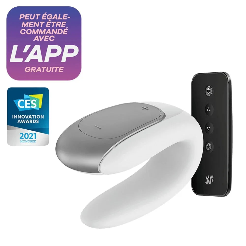 Jouet intime connecté blanc, idéal pour couples, USB rechargeable, compatible avec app mobile pour contrôles variés et plaisir partagé.