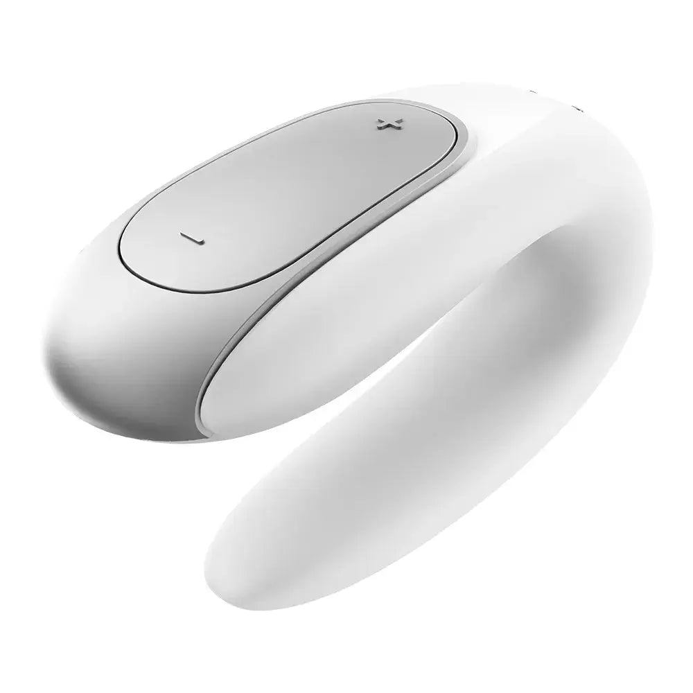 Vibromasseur blanc connecté USB pour couples, design ergonomique en silicone, plaisir partagé et stimulation intense.