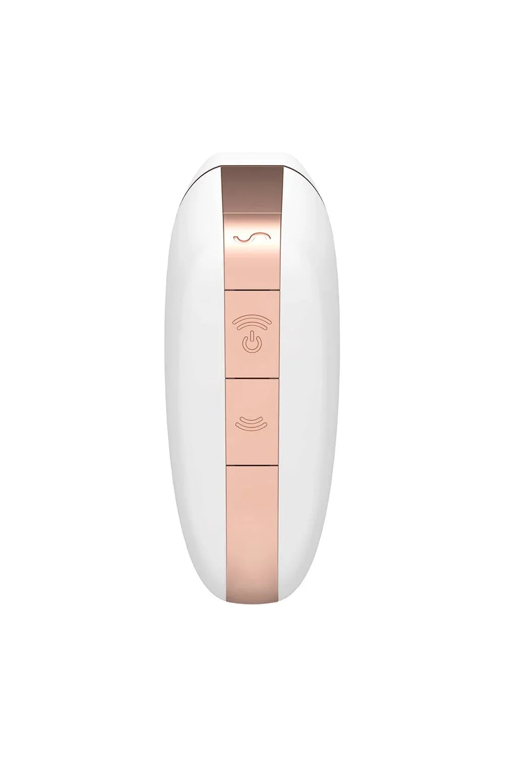 Stimulateur intime blanc et or rose, élégant et compact, idéal pour des moments de plaisir discret et sensuel.