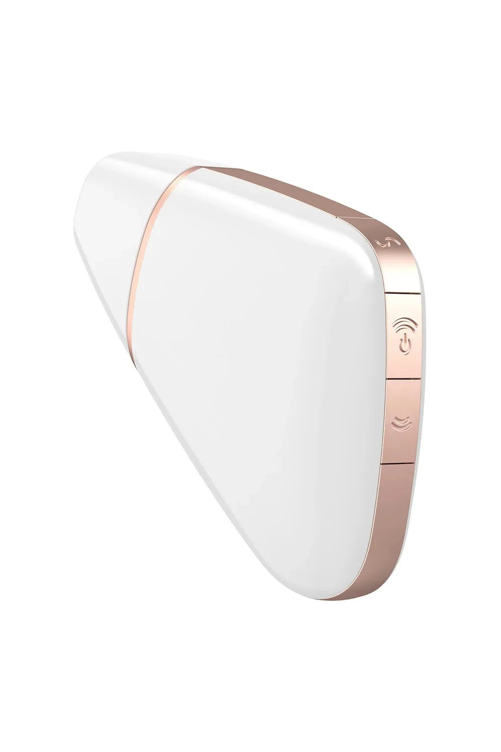 Stimulateur intime blanc et or rose, design élégant, pour sensations optimales.