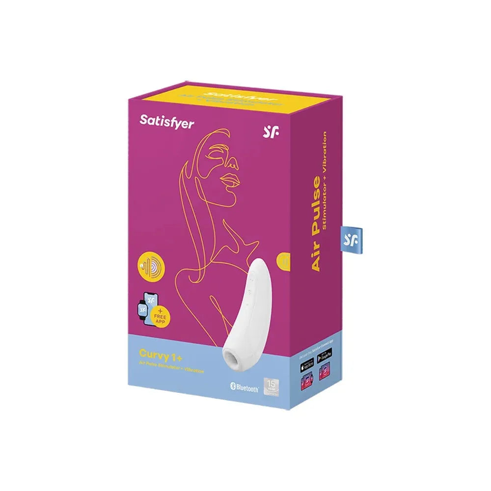 Stimulateur clitoridien Bluetooth blanc, design élégant, Satisfyer Curvy 1+ pour plaisir intense et connectivité avancée.