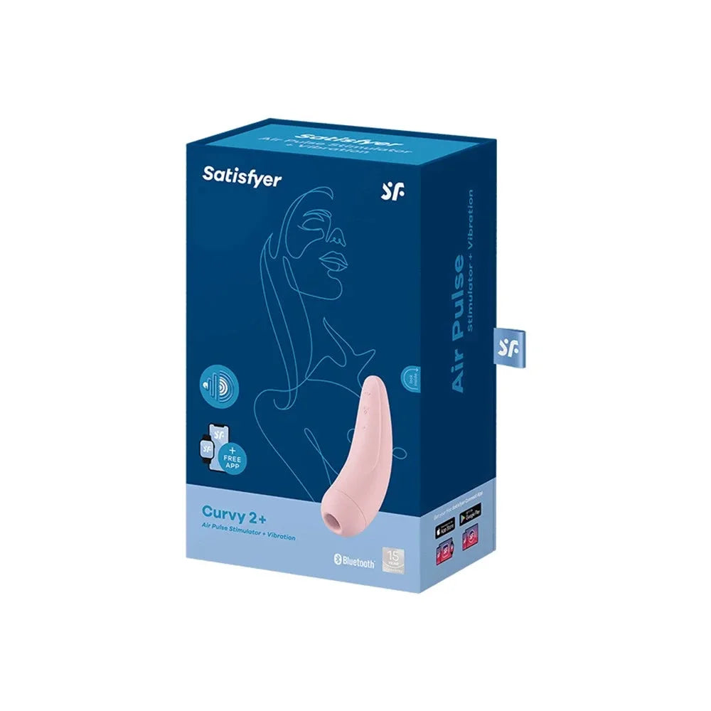Stimulateur clitoridien connecté Curvy 2+ rose, technologie Air Pulse, vibration intense, design ergonomique, appli Bluetooth.