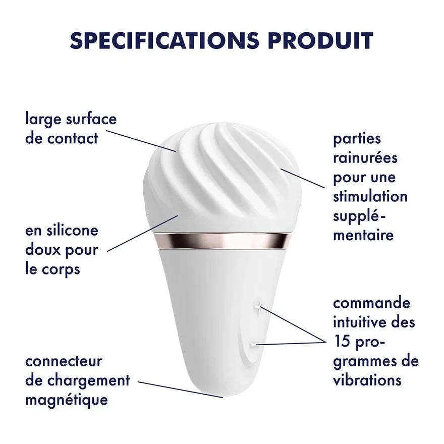 Stimulateur intime USB en silicone doux, 15 modes vibration, design rainuré pour une stimulation optimale.