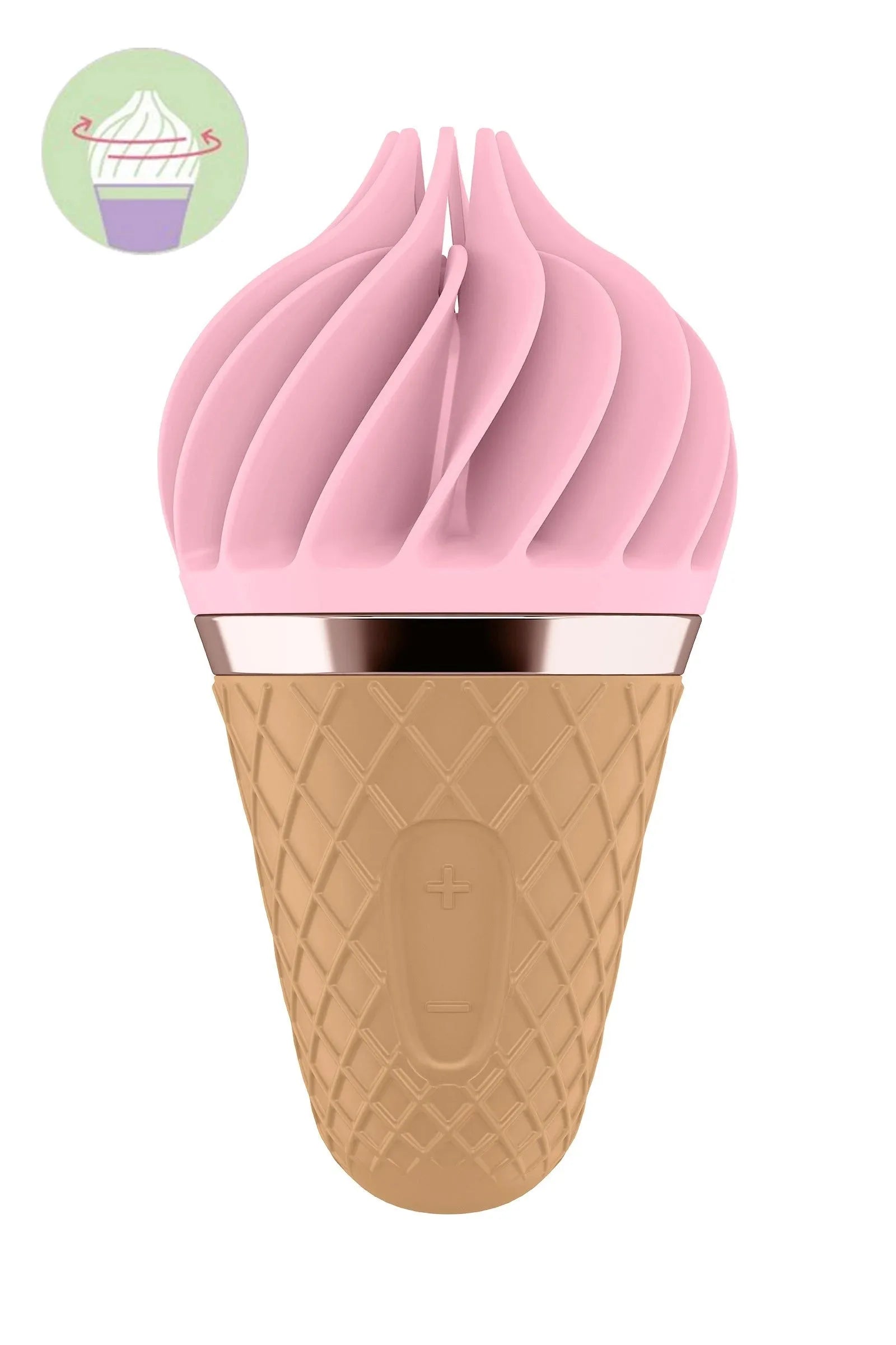 Stimulateur clitoridien USB rose, design gourmand, silicone doux, étanche pour plaisir intime.