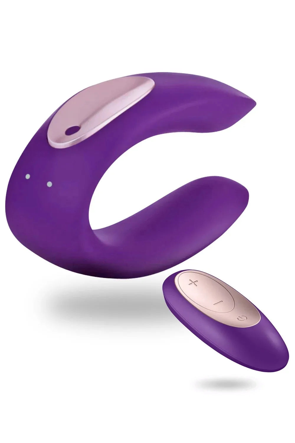 Stimulateur couple violet avec télécommande sans fil, design ergonomique pour plaisir partagé.