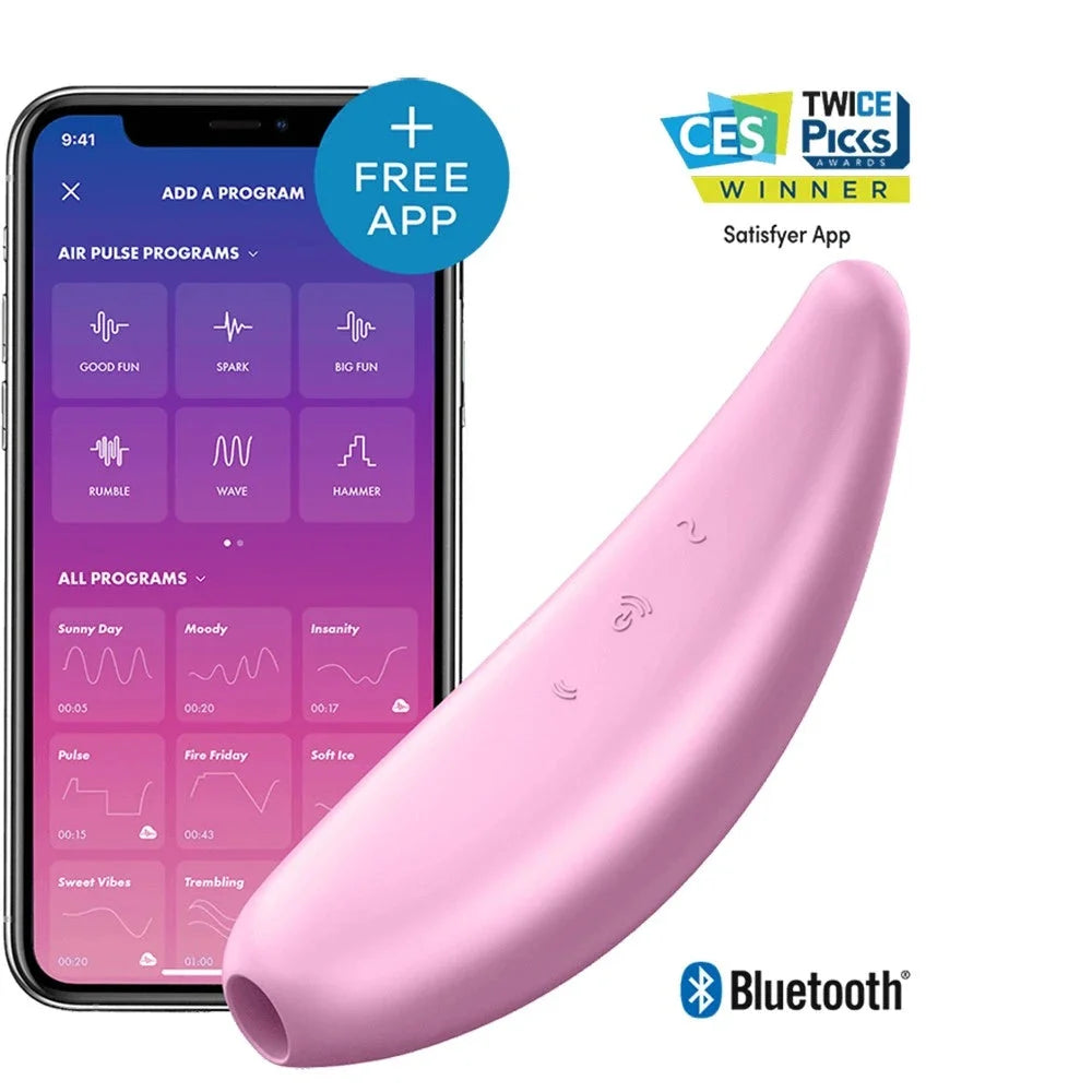 Stimulateur intime connecté rose, ergonomique et waterproof, compatible avec application Bluetooth pour expériences personnalisées.