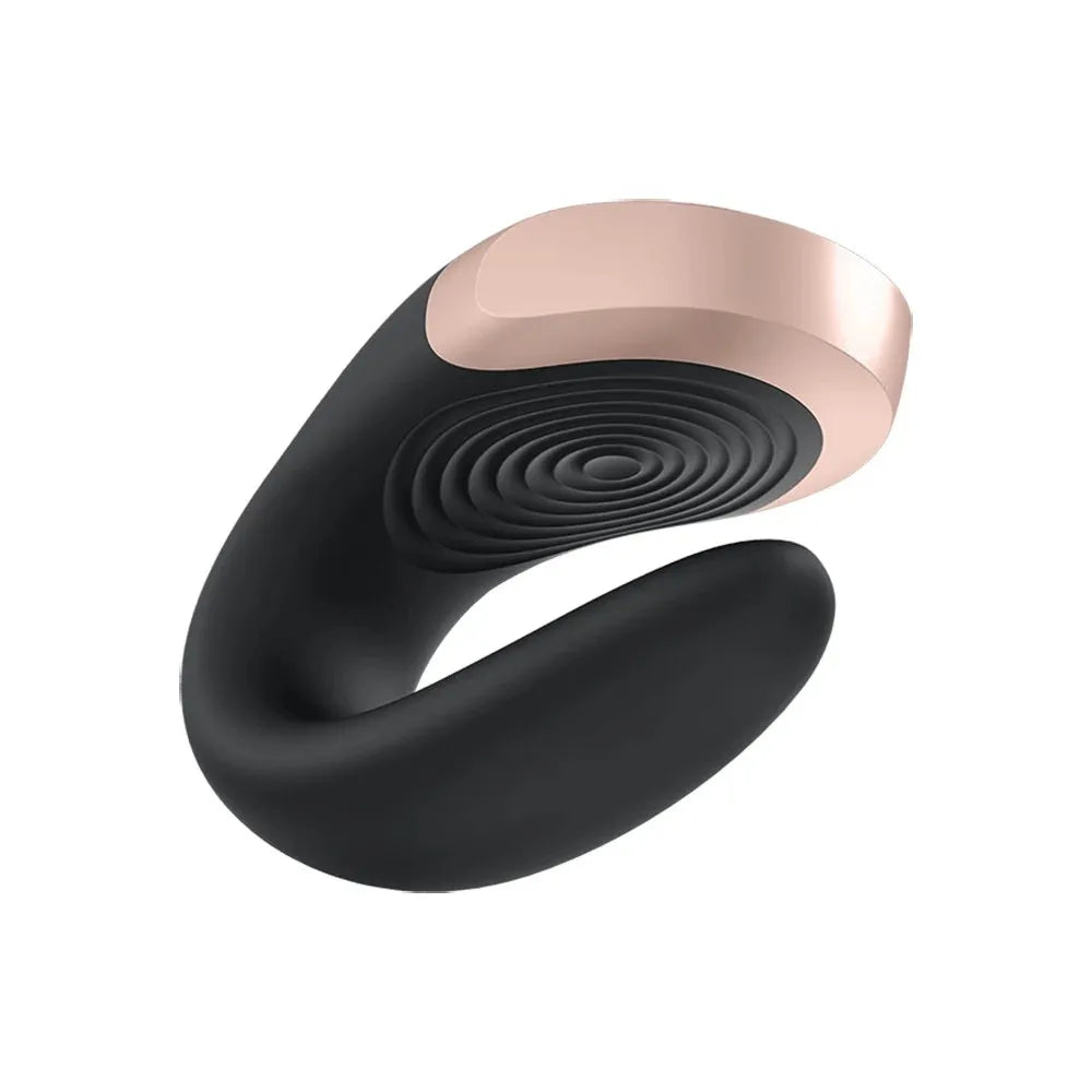 Vibromasseur connecté noir waterproof pour couple, télécommande incluse, stimulation intime innovante.
