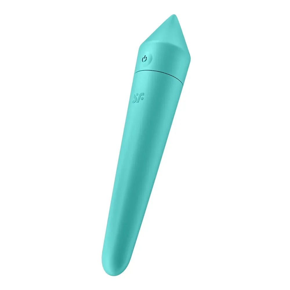 Vibromasseur connecté turquoise USB, design élégant et compact, idéal pour le plaisir intime.