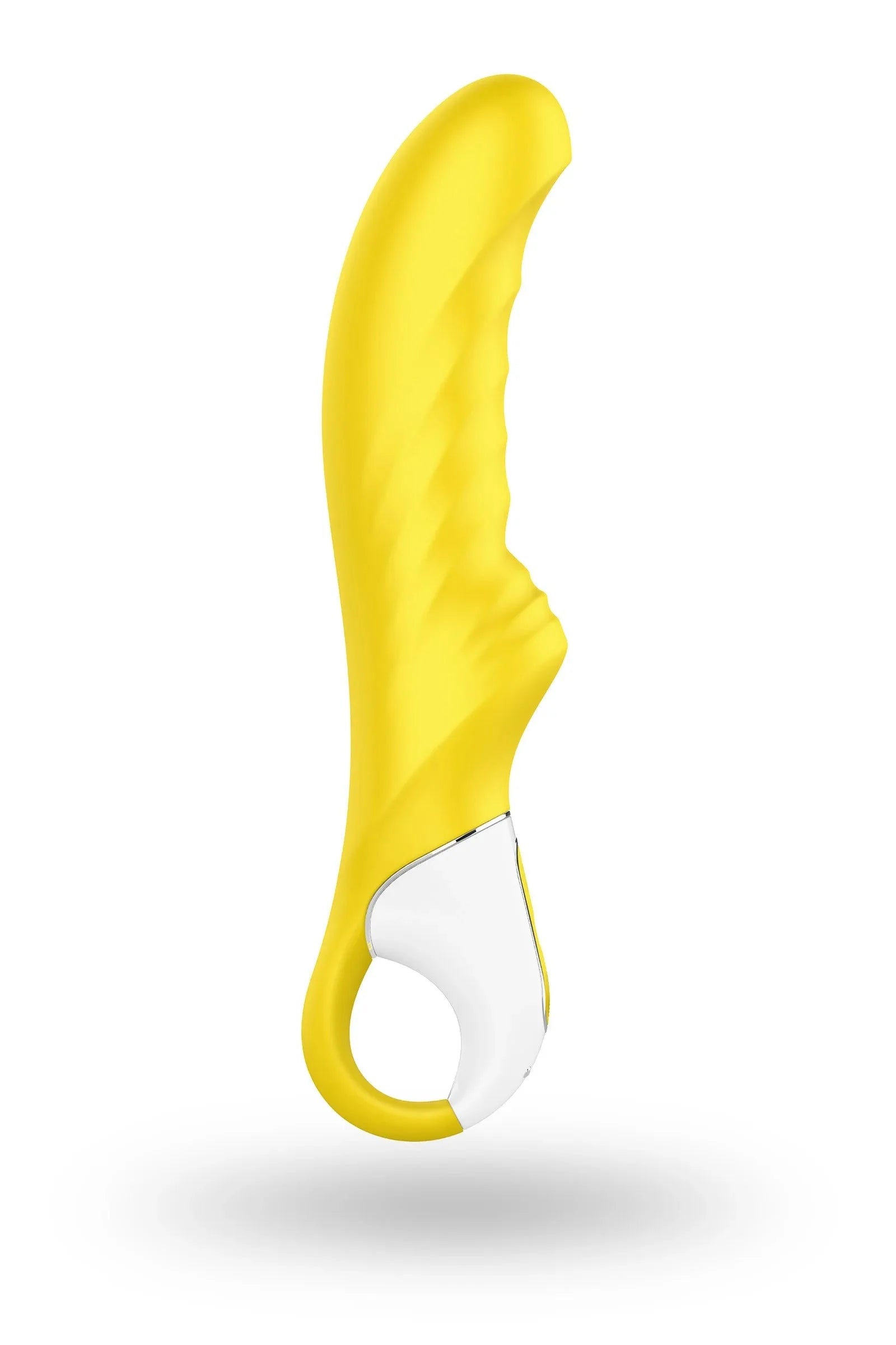 Vibromasseur jaune en silicone waterproof USB, ergonomique et texturé pour plaisir intense.