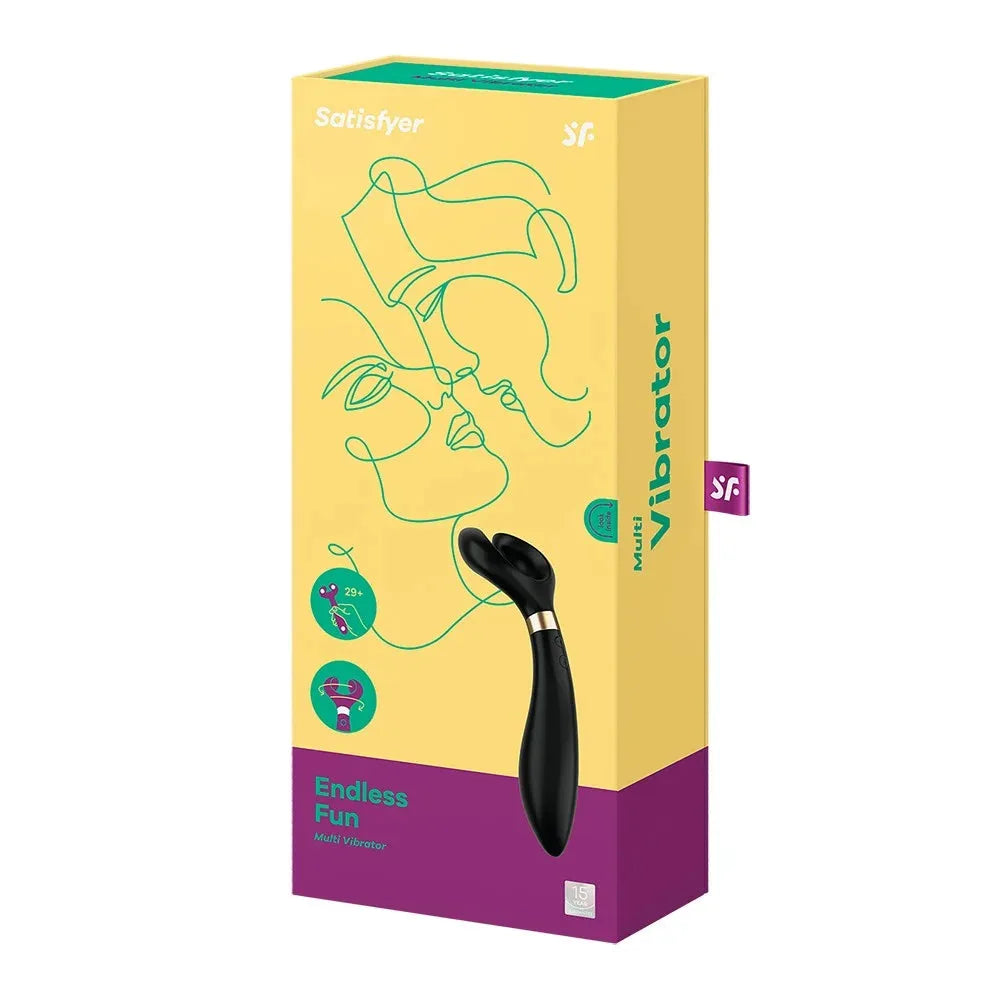 Vibromasseur multifonctions noir élégant, jouet intime Satisfyer, stimulez vos sens avec style et sophistication.