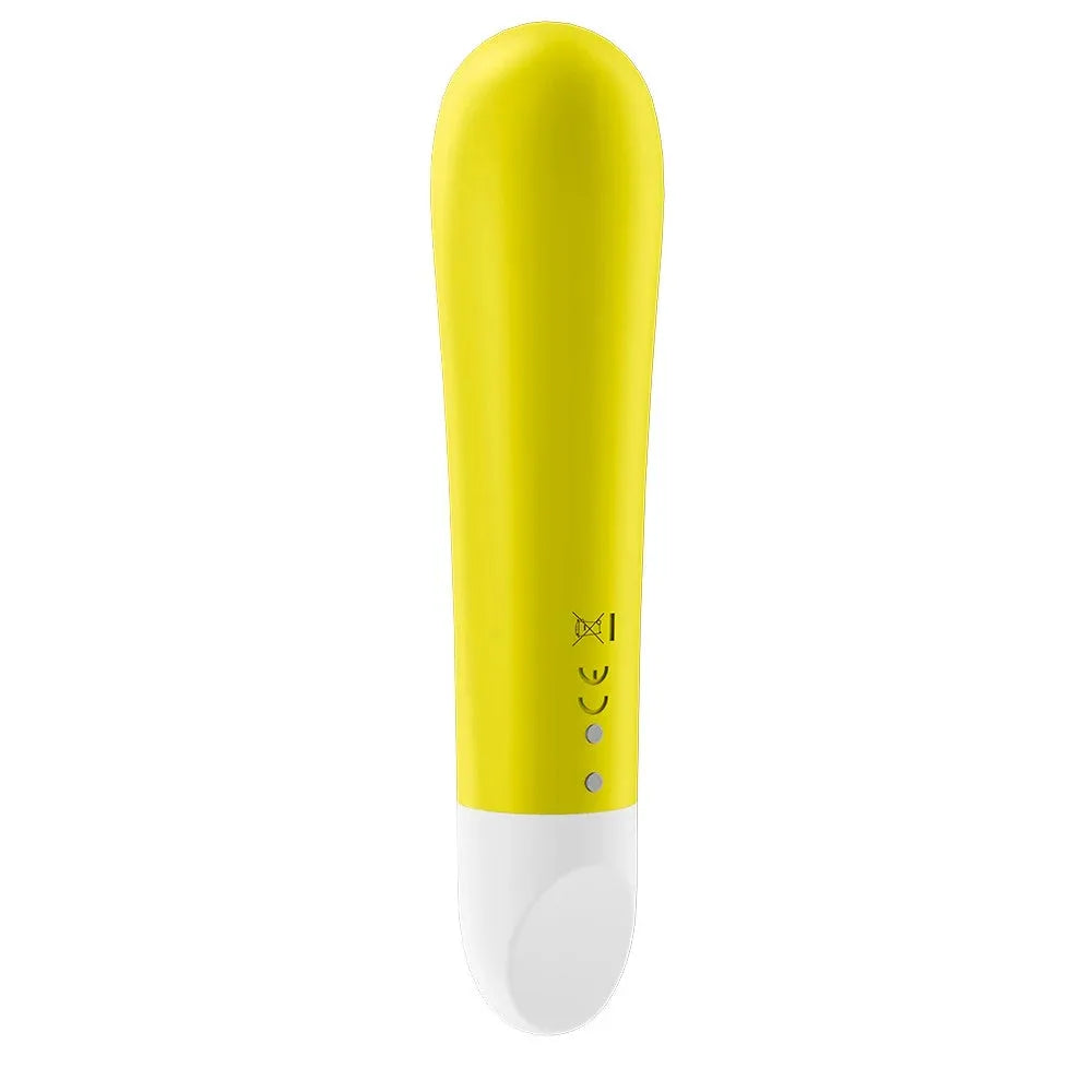 Vibromasseur jaune rechargeable USB compact, design moderne pour plaisir intime.