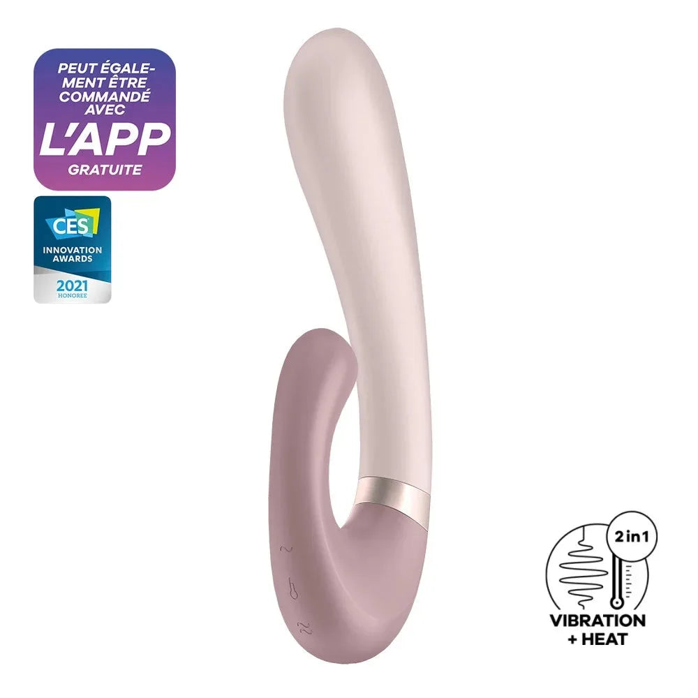 Vibromasseur mauve silicone avec stimulateur clitoridien, connecté et rechargeable USB, idéal pour point G.