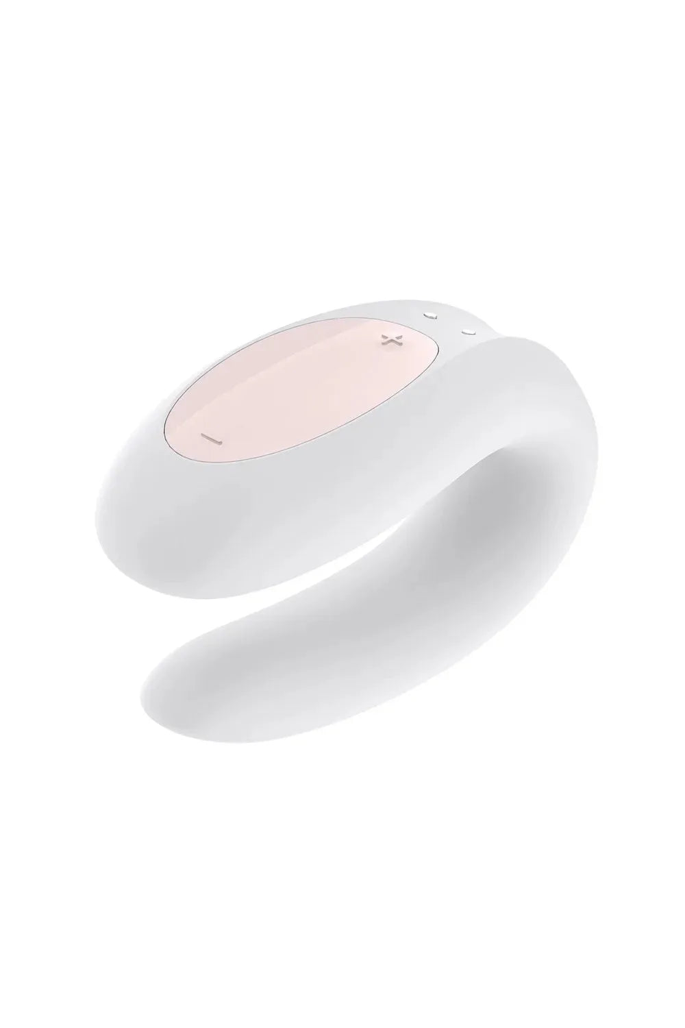 Vibromasseur couple connecté blanc, design ergonomique, silicone doux, idéal pour une stimulation simultanée et intense.