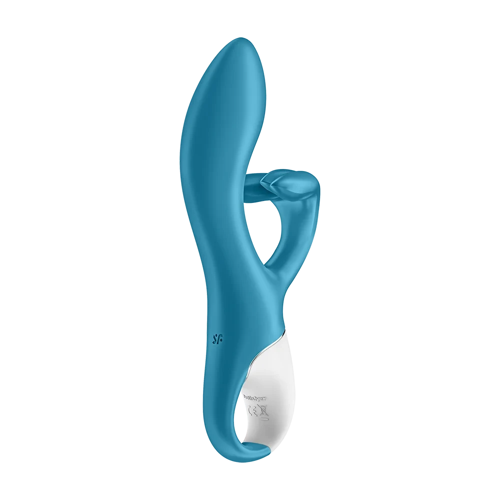 Vibromasseur rabbit bleu, silicone doux, rechargeable USB, pour plaisir intime féminin.