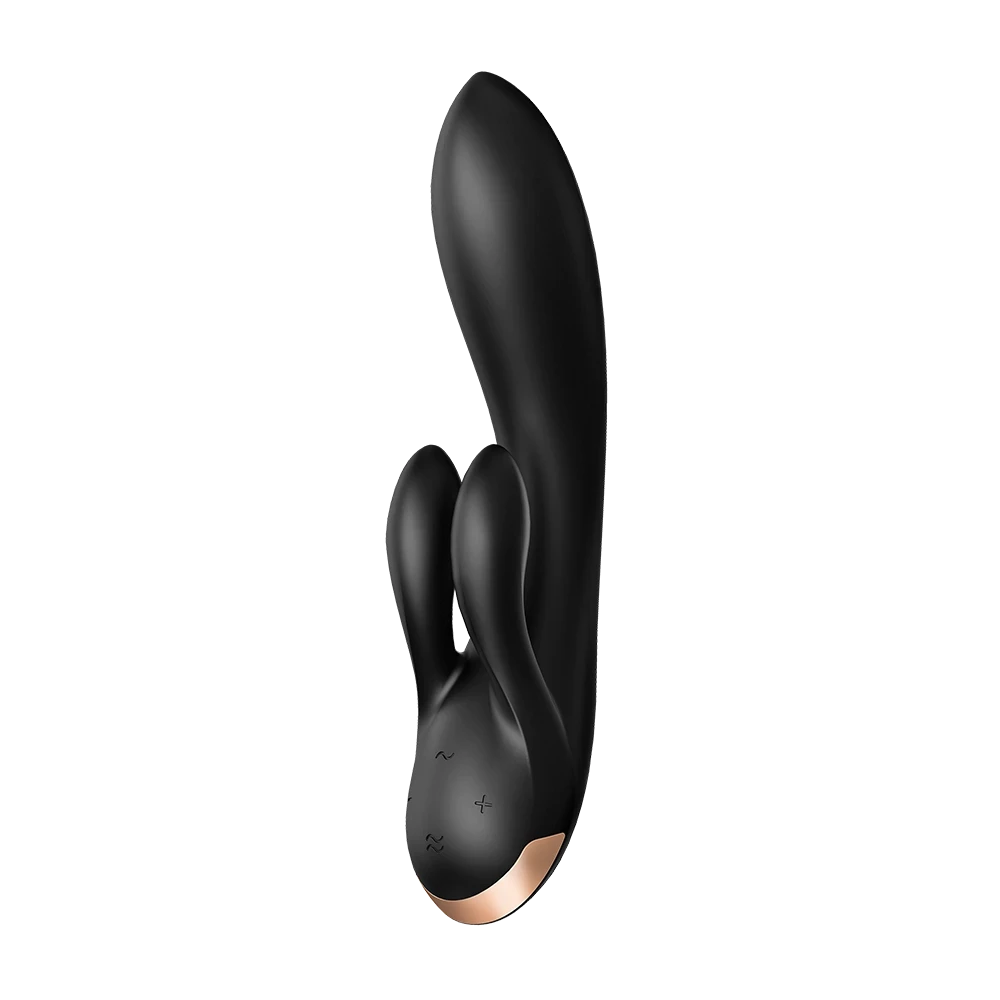 Vibromasseur rabbit en silicone noir, stimulation double, élégant et waterproof pour plaisir intime.