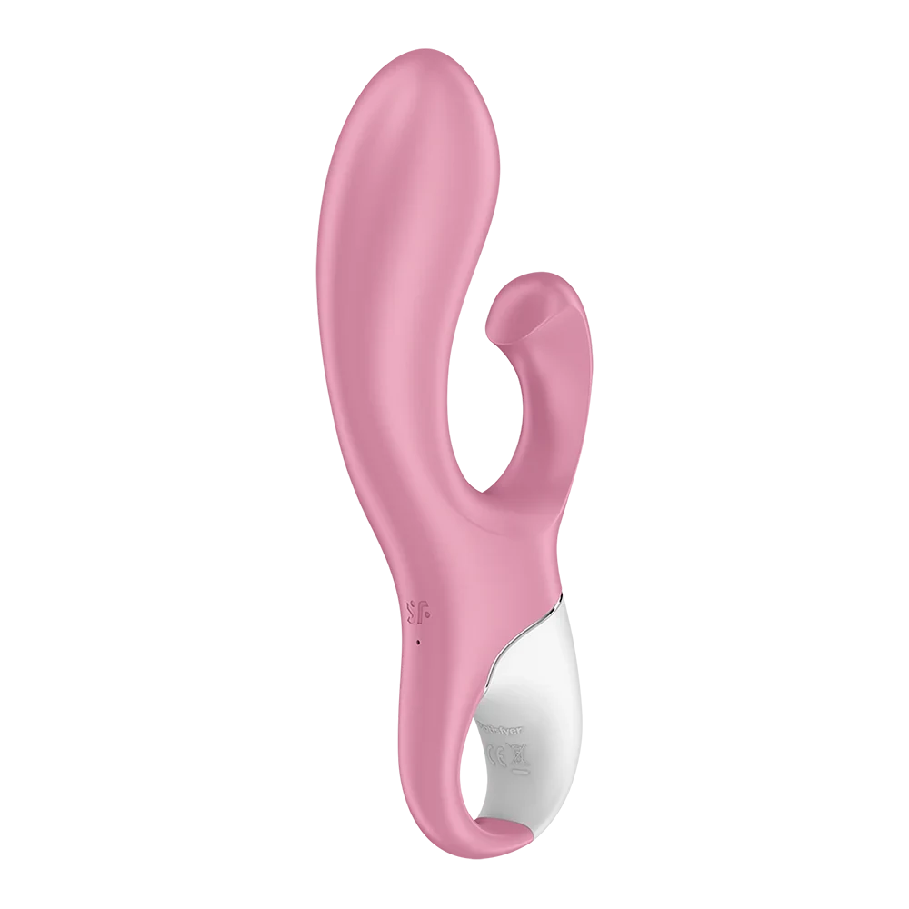 Vibromasseur rabbit rose gonflant en silicone, rechargeable USB, étanche.
