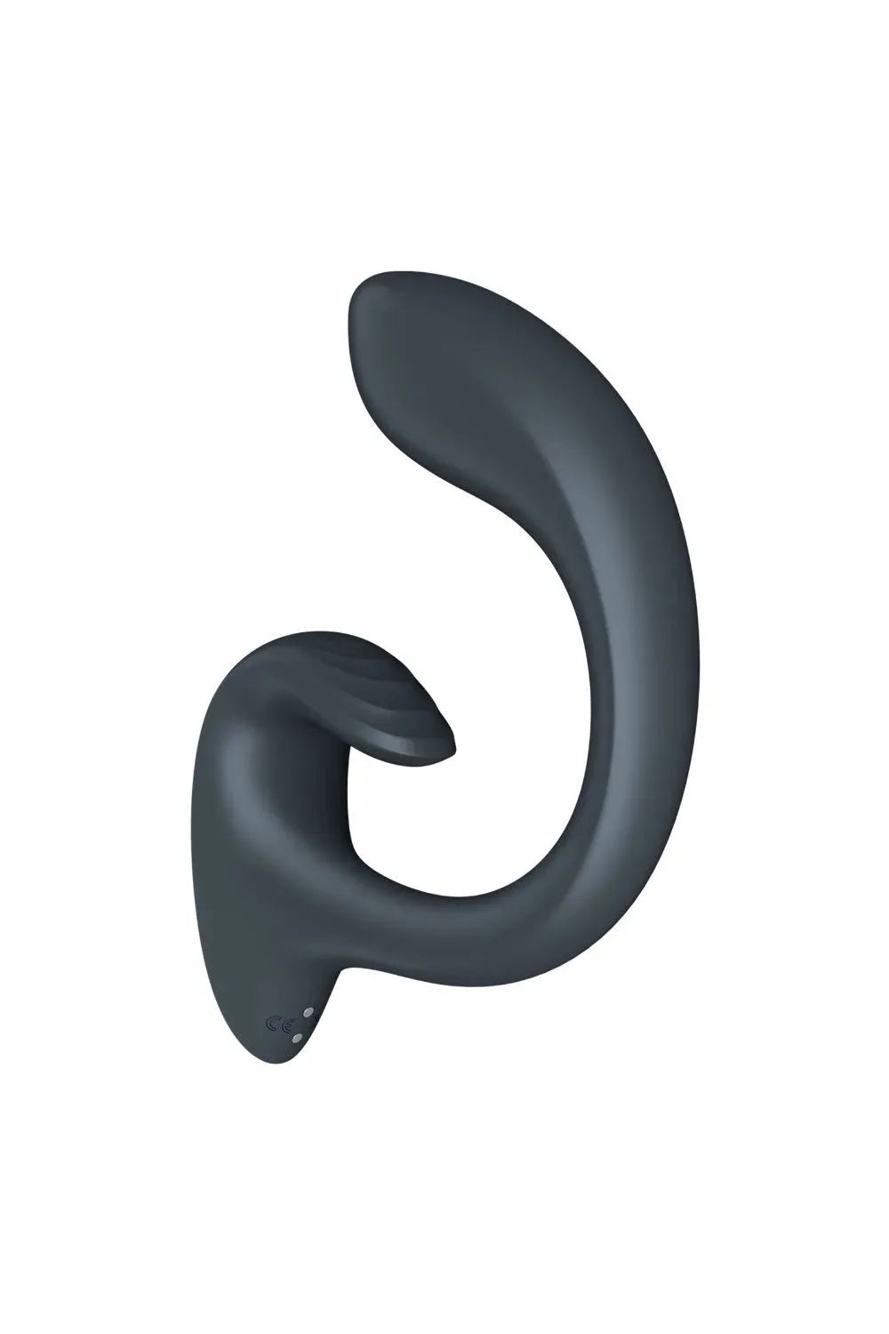 Vibromasseur rabbit gris ergonomique en silicone pour stimulation double.