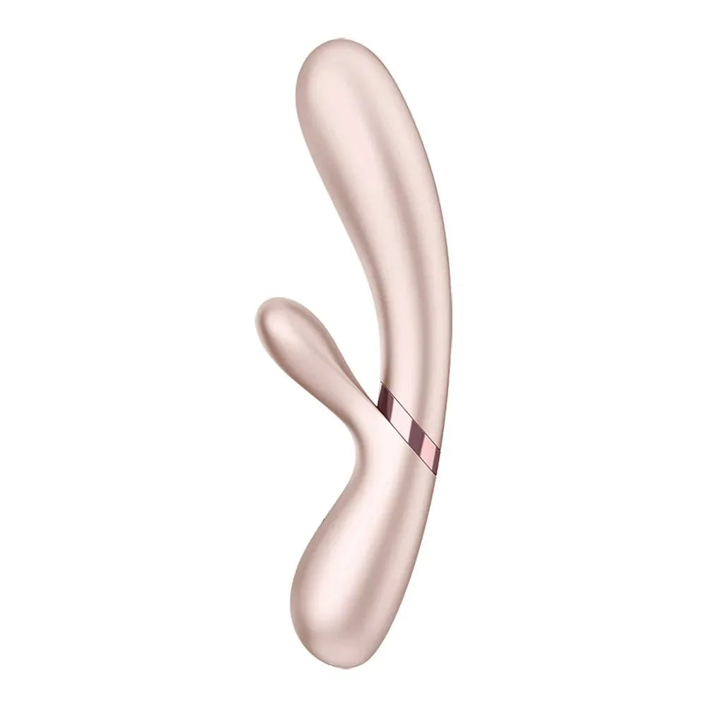 Vibromasseur Rabbit en nacre chauffant, design courbé, USB rechargeable, stimulation duo pour moments intimes.