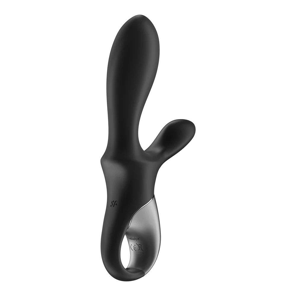Vibromasseur noir en silicone chauffant, design ergonomique, connectivité USB, stimulation intense pour plaisir intime.