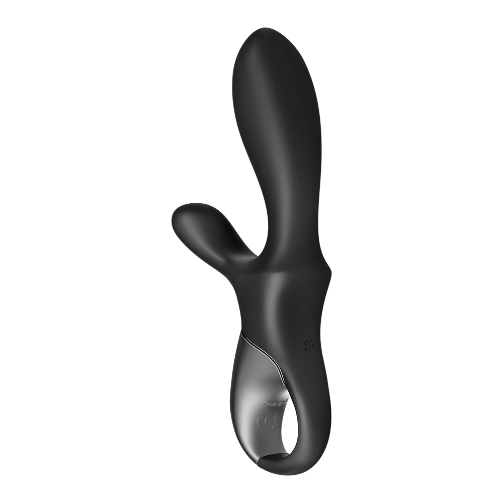 Vibromasseur rabbit noir chauffant connecté, stimulation intense en silicone.
