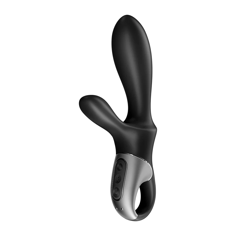 Vibromasseur rabbit noir connecté, chauffant, en silicone doux.