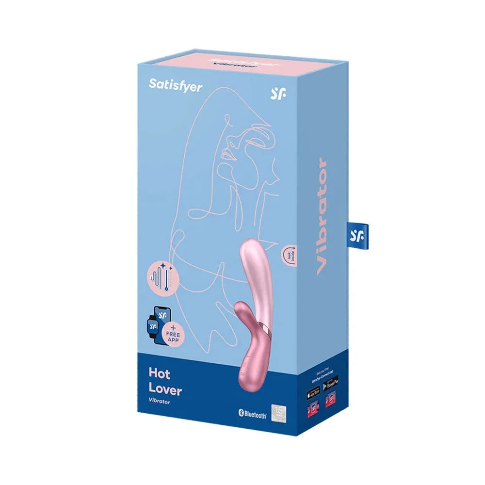 Vibromasseur rabbit chauffant ergonomique, silicone rose, connexion USB et Bluetooth, expérience intime innovante.