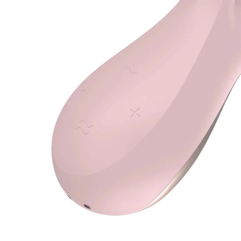 Vibromasseur rabbit rose connecté, silicone doux, design ergonomique.