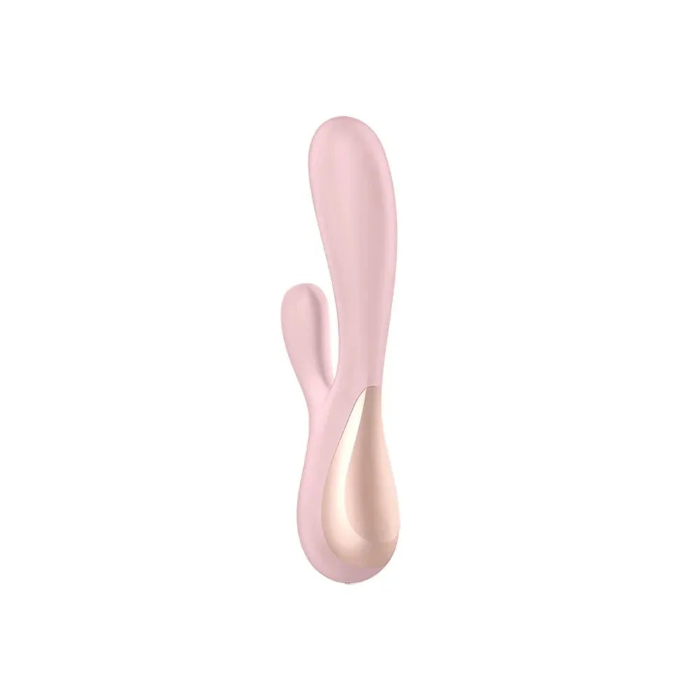Vibromasseur rabbit rose en silicone connecté, design ergonomique, idéal pour une stimulation double et personnalisée.